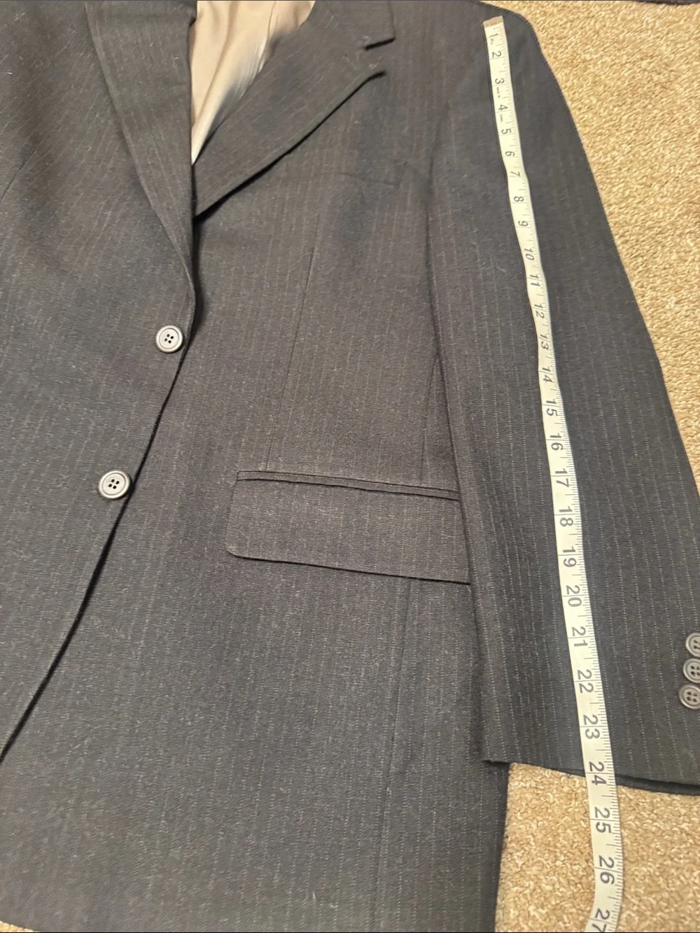 Brooks Brothers Men's Dark Gray with rust Pinstripes Blazer Two-Button 43R